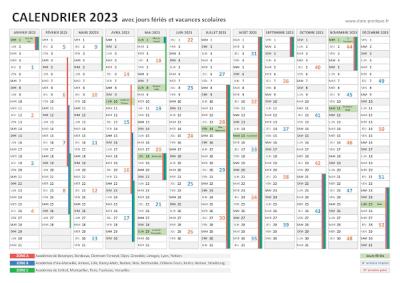 Calendrier 2023 avec jours fériés.