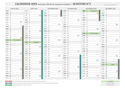 Calendrier 2023 semestriel : semestre N°2.