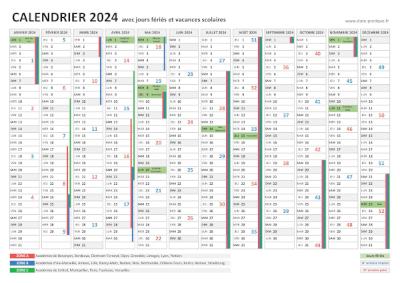 Calendrier 2024 avec jours fériés.