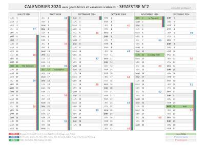 Calendrier 2024 semestriel : semestre N°2.