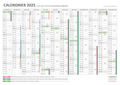 Calendrier 2025 avec jours fériés.