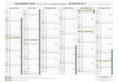 Calendrier 2025 semestriel : semestre N°2.