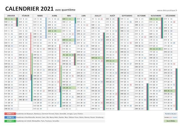Calendrier 2021 avec quantième à imprimer.