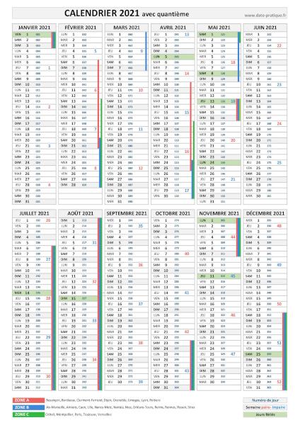 Calendrier 2021 avec quantième - Format portrait.