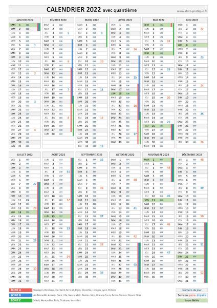 Calendrier 2022 avec quantième - Format portrait.