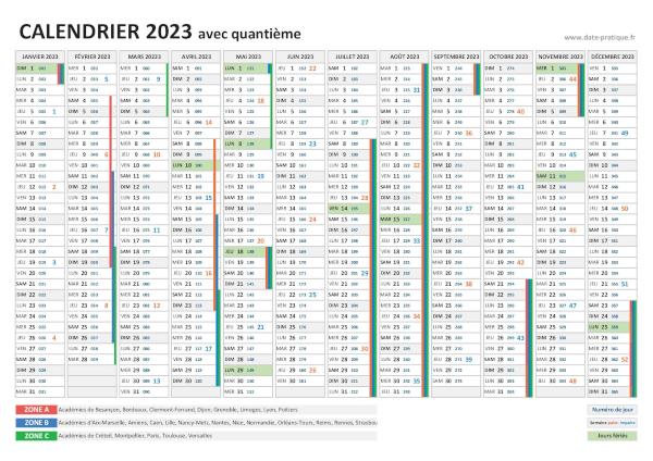 Calendrier 2023 avec quantième à imprimer.