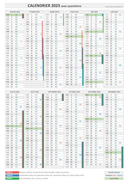 Calendrier 2023 avec quantième - Format portrait.