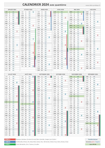 Calendrier 2024 avec quantième - Format portrait.