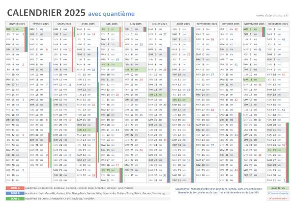 Calendrier 2025 avec quantième à imprimer.