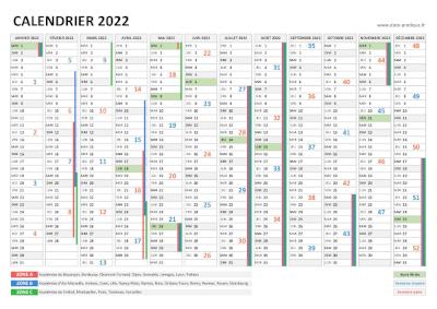Calendrier 2022 avec numéros de semaine.