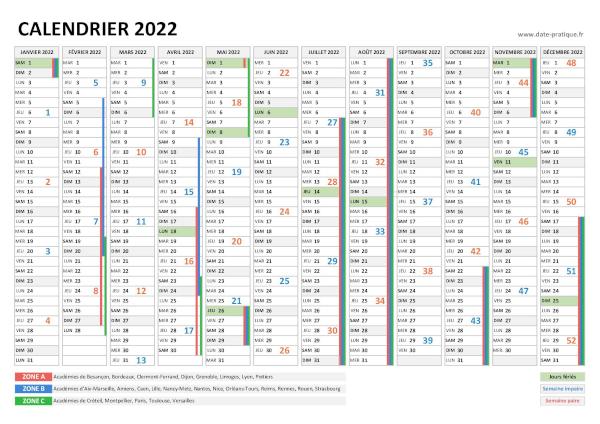 Calendrier 2022 avec numéro de semaine à imprimer.