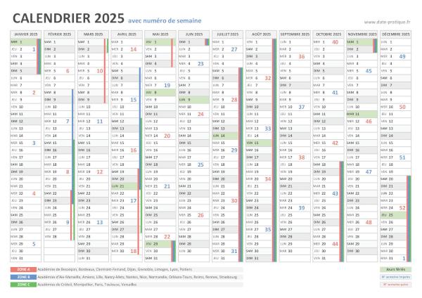 Calendrier 2025 avec numéro de semaine à imprimer.