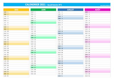 Calendrier 2021 quadrimestriel : quadrimestre N°3.