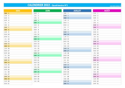 Calendrier 2022 quadrimestriel : quadrimestre N°3.