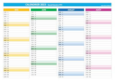 Calendrier 2023 quadrimestriel : quadrimestre N°3.