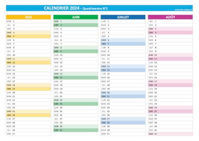 Calendrier 2024 quadrimestriel : quadrimestre N°3.
