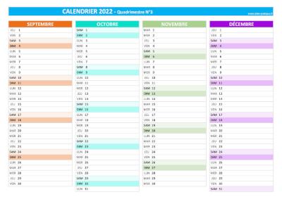 calendrier 2022 quadrimestriel : quadrimestre N°3.