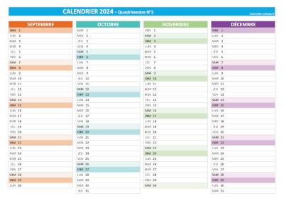 Calendrier 2024 vierge pour les mois de septembre, octobre, novembre, décembre 2024.