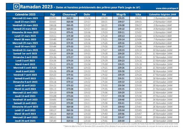 Ramadan 2023 : dates, calendrier et heures des prières