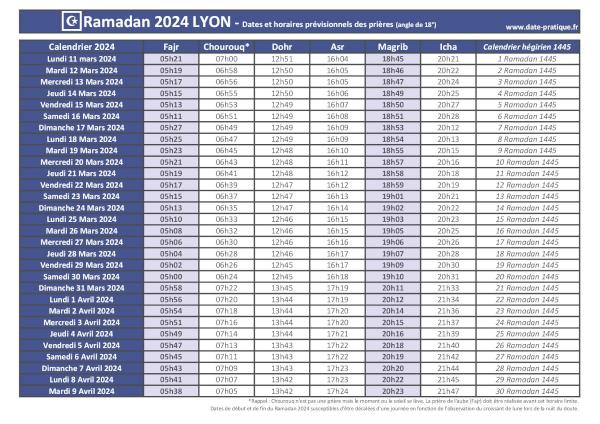 Ramadan 2024 : dates, calendrier et heures des prières pour la ville de Lyon