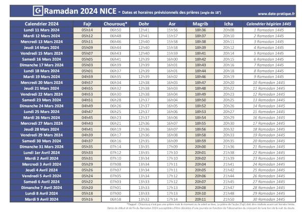 Ramadan 2024 : dates, calendrier et heures des prières pour la ville de Nice