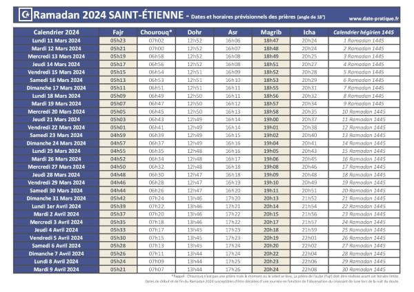 Ramadan 2024 : dates, calendrier et heures des prières pour la ville de Saint-Étienne
