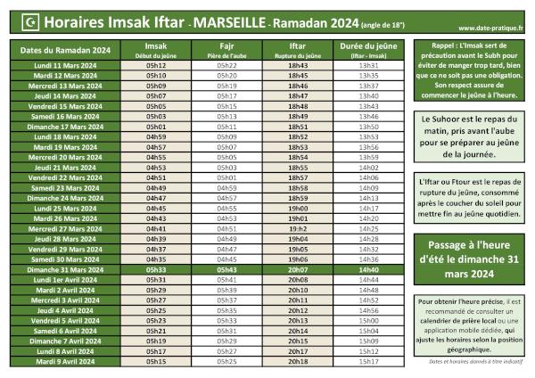Horaires Iftar et Imsak Marseille - Ramadan 2024 : À quelle heure manger lors du Ramadan 2024 ?