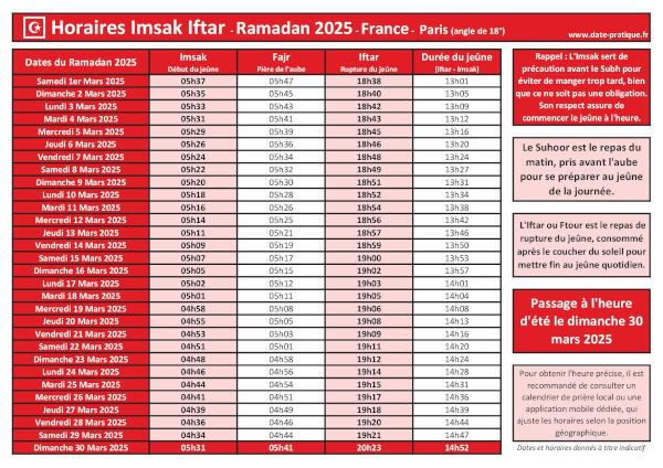 Horaires Iftar et Imsak - Ramadan 2025 : À quelle heure manger lors du Ramadan 2025 ?