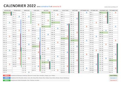 Calendrier 2021 avec semaine A et semaine B.