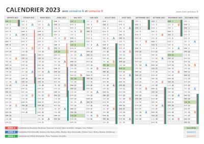 Calendrier 2021 avec semaine A et semaine B.