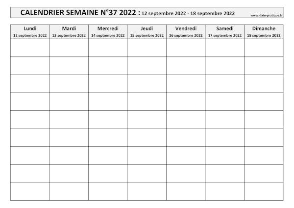 Calendrier pour la semaine 37 2022 à imprimer.