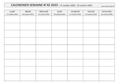 Calendrier pour la semaine 42 2022 à imprimer.