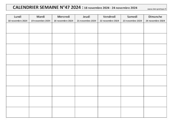 Calendrier pour la semaine 47 2024 à imprimer.