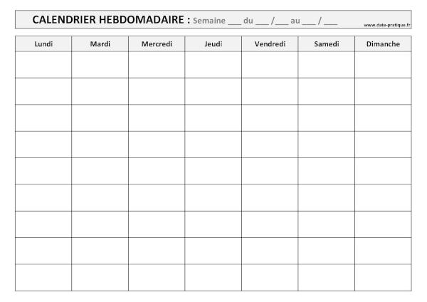 Planning hebdomadaire vierge à imprimer.