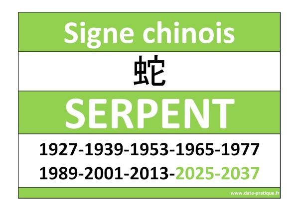 Signe astrologique chinois du Serpent 蛇 : années et symbole