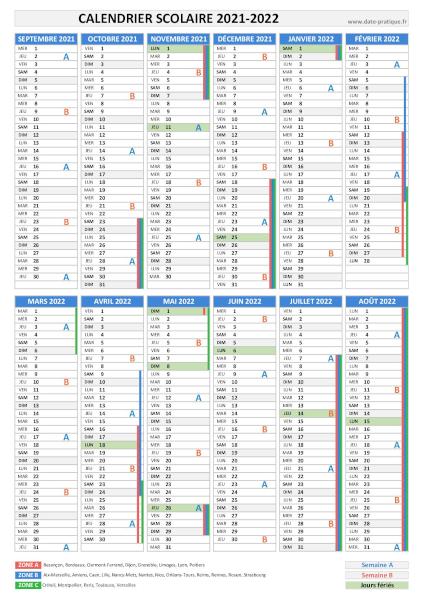 Calendrier scolaire 2021-2022 à imprimer - Format portrait