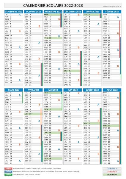 Calendrier scolaire 2022-2023 à imprimer - Format portrait