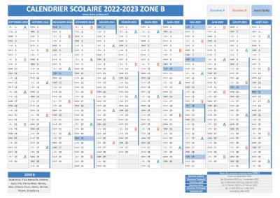 Calendrier scolaire 2022-2023 pour la zone B à télécharger