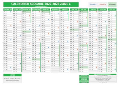 Calendrier scolaire 2022-2023 pour la zone C à télécharger