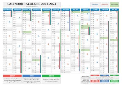 Calendrier scolaire 2023-2024 avec jours fériés