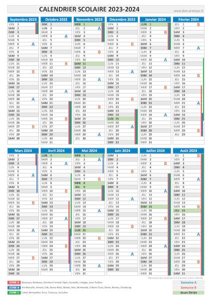 Calendrier scolaire 2023-2024 à imprimer - Format portrait