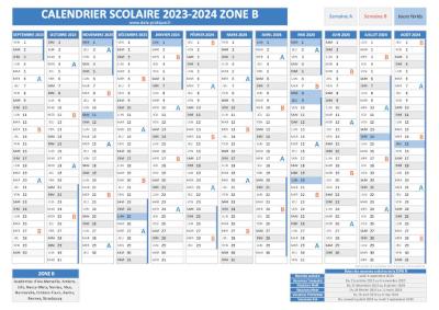 Calendrier scolaire 2023-2024 pour la zone B à télécharger