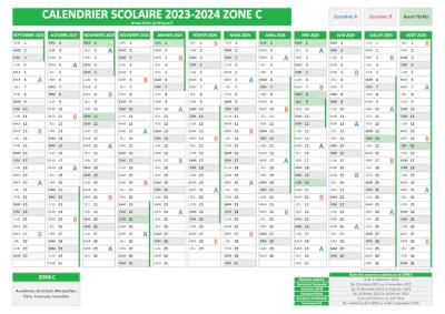 Calendrier scolaire 2023-2024 pour la zone C à télécharger