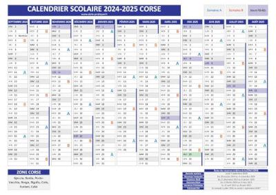 Calendrier scolaire 2024-2025 pour la Corse à télécharger