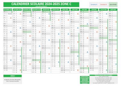 Calendrier scolaire 2024-2025 pour la zone C à télécharger
