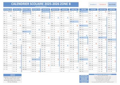 Calendrier scolaire 2025-2026 pour la zone B à télécharger