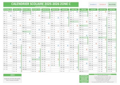 Calendrier scolaire 2025-2026 pour la zone C à télécharger